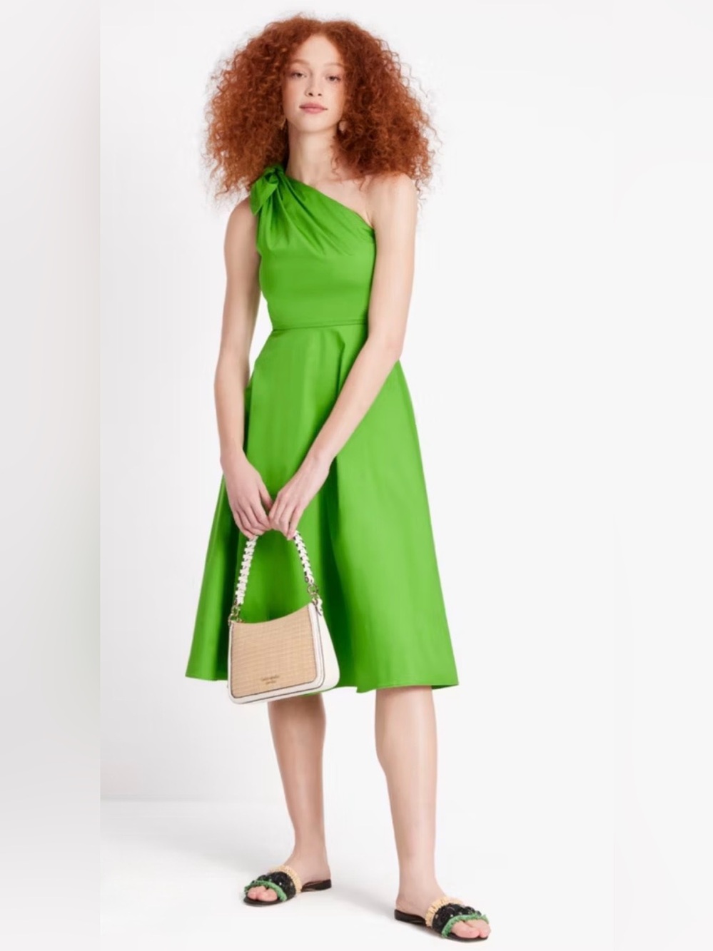 Kate Spade Poplin One-shoulder Sabrina Dress in Green